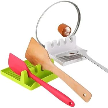 Imagem de 2 Unidades | Descanso de Talheres e Tampa de Panela | Apoio de Plástico Cozinha à Prova de Manchas de Molho | Cores Aleatórias