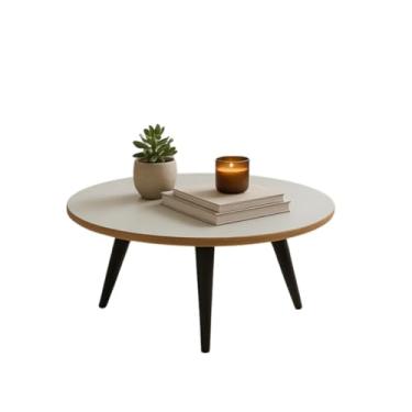 Imagem de Mesa de Centro Retrô com 2 Alturas - Tampo UV 45cm, Pés Diagonais e Kit Montagem Incluso, Cores Branco/Freijó/Preto (Off White 45CM)