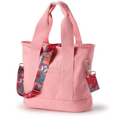 Imagem de Magibag Bolsa de lona feminina com vários bolsos, bolsa transversal de ombro com compartimentos para trabalho, viagens universitárias, rosa, Large, Vários bolsos