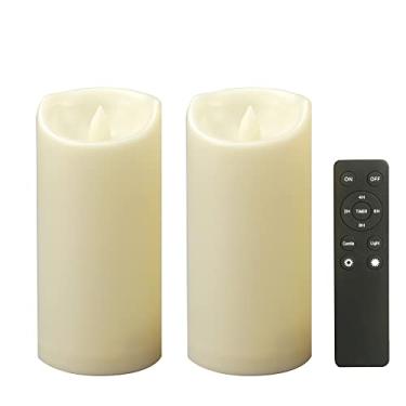 Imagem de CANDLE CHOICE Velas sem chamas operadas por bateria ao ar livre com temporizador remoto, à prova d'água, luzes elétricas de LED para lanterna, pátio, jardim, casamento, Halloween, Natal, 7,6 x 17,8 cm