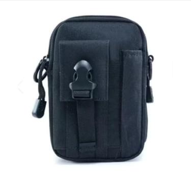 Imagem de Bolsa Tática Militar Compacta, Preta, Nylon, Porta Objetos com Compartimentos Múltiplos, Sistema MOLLE, para Uso Diário e Camping