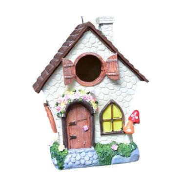 Imagem de Generic Casa de pássaros suspensa para decoração de jardim externo, casa de pássaros decorativa, linda cabana rústica de resina para pássaros, para cerca,