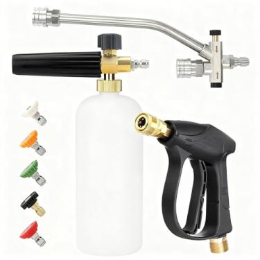 Imagem de VOYSILI Kit de lavadora de pressão de conector duplo de canhão de espuma, inclui conector duplo de canhão de espuma de 1/4 polegada, pistola de lavadora de pressão para lavagem e limpeza de carros