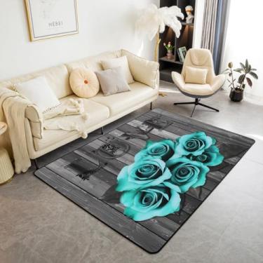 Imagem de Erosebridal Tapete cinza turquesa, azul-petróleo, flores rosas, tapetes de área, 12 x 18 cm, para meninas, homens, mulheres, dia dos namorados, casamento, sala de estar, presente para casal, para