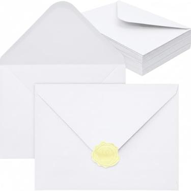 Imagem de YINUOYOUJIA Envelopes de papel especiais brancos A7 com 50 peças, 13 x 17 cm, ótimo para cartões de convite de casamento, fotos, perfeito para aniversário, chá de bebê, formatura, Natal