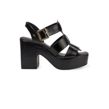 Imagem de Sandália Bebecê Plataforma com Fivela e Salto Bloco, Preto, 38