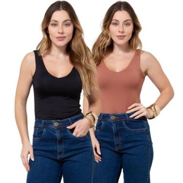 Imagem de Kit 2 Regatas Feminina Decote V em Poliamida - Maranne, Kit25, GG