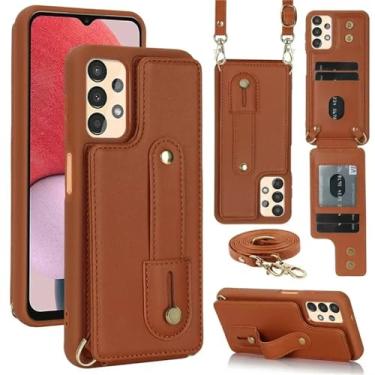 Imagem de Capa tipo carteira de couro com cordão para Samsung Galaxy S25 Edge S24 Ultra S23 Plus S22 A55 A35 A15 A54 A34 A14 A53 A13 A52S, marrom, para Samsung S23 Plus