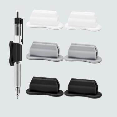 Imagem de 6 peças de suporte de caneta de silicone para lápis de 3 cores para parede e mesa, acessórios essenciais de escritório, material escolar para professores (preto, cinza, branco)
