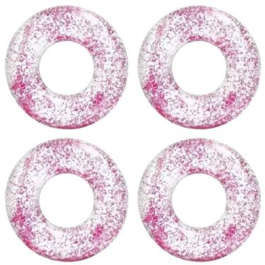 Imagem de Boia Circular Inflável Transparente Com Glitter 60cm PVC Resistente Resistente Cloro Rosa Azul Prateado Piscina Clube Boia Piscina(4,Rosa Brilhante)