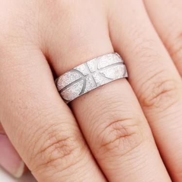 Imagem de Anel clássico de aço inoxidável fosco de 8 mm para homens, anéis esportivos de basquete masculino delicados, joias esportivas duráveis e confortáveis, Aço inoxidável, Sem pedra preciosa