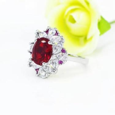 Imagem de Anéis de noivado de zircônia cúbica vermelha banhada a ouro branco, alianças de compromisso, festas noturnas, presentes de dia dos namorados, alianças de eternidade para mulheres, 7, Cobre, Sem pedra