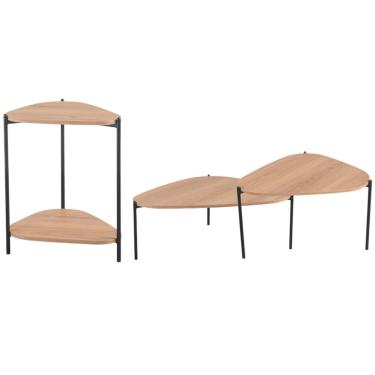 Imagem de Kit 02 Mesas de Centro e 01 Mesa Lateral Pés Metálicos Adek A03 Hanover Preto - Lyam Decor