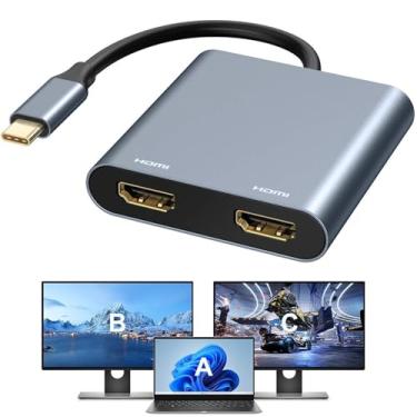 Imagem de Adaptador USB C para HDMI duplo 4K a 60 Hz, divisor HDMI tipo C para 2 monitores, hub USB C extensor de exibição para MacBook Air/Pro, XPS, mais laptops com portas Thunderbolt 3/4