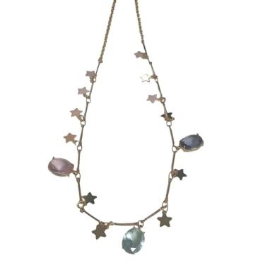 Imagem de Colar Estrela e Cristal Coloridos em Banho de Ouro 18k, Acessório Feminino