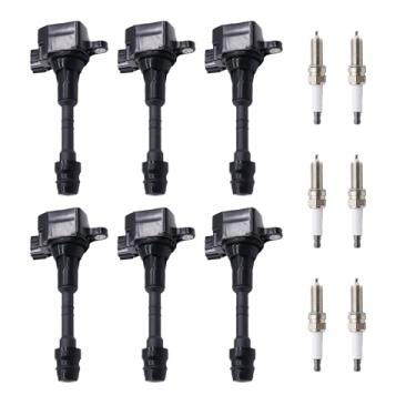 Imagem de OXCANO Pacote de bobinas de ignição UF349 Velas de ignição compatíveis com V6 4.0L/4.0 Nissan Frontier, Pathfinder, Xterra, NV1500 NV2500 NV3500, Suzuki Equator, V6 3.5L/3.5 Nissan Altima, Maxima