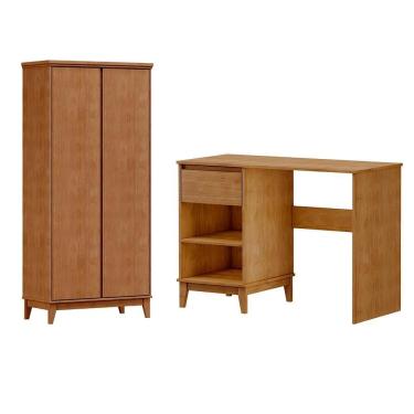 Imagem de Mesa Escrivaninha E Armario Escritorio Mdf Freijo Milani Store