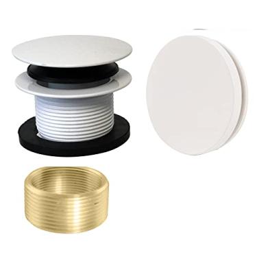 Imagem de Westbrass A98HRK-50 Acabamento de ralo de banheira com ponta de ponta de rosca universal fina ou grossa com placa frontal sem furo ilusório e bucha adaptadora, revestimento em pó branco