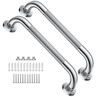 Imagem de Pacote com 2 barras antiderrapantes para chuveiro de 40,6 cm de diâmetro, barra de apoio Munzong de banheiro de aço inoxidável, barra de equilíbrio serrilhada para banheiro, suporte de corrimão de