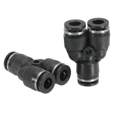 Imagem de Conexões de plástico em forma de Y de 1/10.2 cm, pacote com 2 unidades de tubos Y tipo 3 maneiras, conexão de tubos, trava de pressão para sistema RO de ar e água, preto