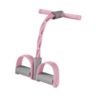Imagem de Vaveren Faixa elástica para exercícios abdominais, corda elástica para puxar o tornozelo, pedal para mulheres, Rosa Cinza
