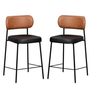 Imagem de Kit 2 Banquetas Altas Estofadas Camila Est Preta Assento Preto e Encos