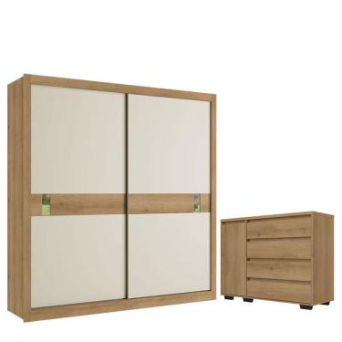 Imagem de Guarda Roupa Casal Copenhagen 2 Portas Capuccino Off White Cacau Flex E Cômoda Com Porta Aurora Cappuccino - Thb