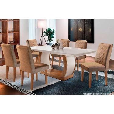 Imagem de Conjunto Mesa De Cozinha Jade Tampo Madeirado Canto Reto 180x90cm E 6 Cadeiras Jade Imbuia Suede Capuccino Rufato