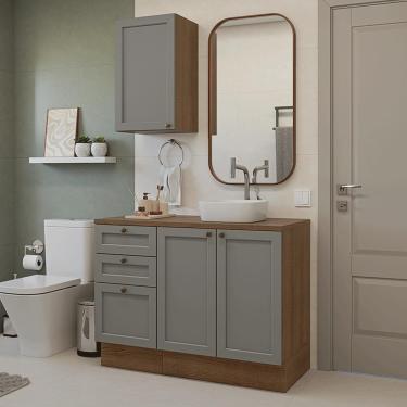 Imagem de Conjunto Gabinete para Banheiro 110cm 3 Gavetas 3 Portas Rustic/Cinza Vik Madesa 01