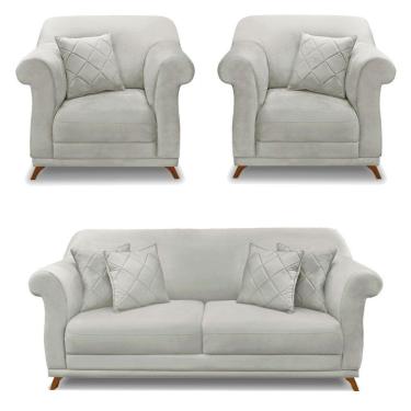Imagem de Kit 2 Poltronas E Sofá 2 Lugares 1,60m Veludo Cinza Prata