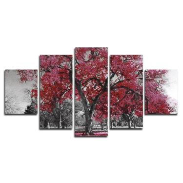 Imagem de Kit 5 Placa Quadro Decorativo árvore Cor 3d Borda Infinita Titulos Vinho