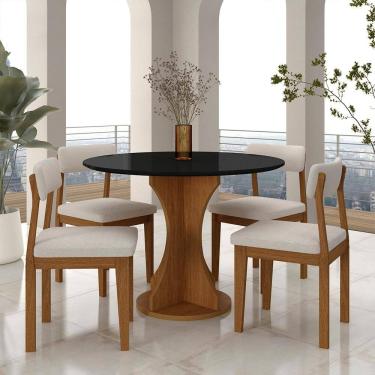 Imagem de Mesa Redonda Cosença Com 4 Cadeiras Estofadas Fre/pto/bouclé Off - M.a