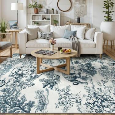 Imagem de Lahome Tapete botânico vintage com estampa de animais selvagens de 1,5 x 2,1 m – Tapete de pelúcia macio antiderrapante e lavável na máquina para quarto, sala de jantar, sala de leitura, sala de jogos