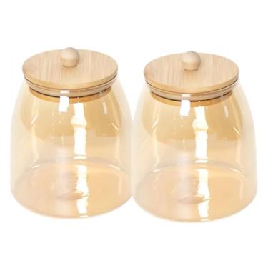 Imagem de Conjunto de 3 Potes de Vidro Âmbar Borossilicato com Tampa de Bambu 1Litro Porta Mantimentos e Temperos