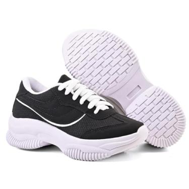 Imagem de THOWS Tênis Feminino Casual Esportivo, Design Leve, Material Sintético e Têxtil, Conforto Extra, Tamanho 34-39, Solado em Borracha, para Caminhada (Preto com Prata, BR, Adulto, Numérico, 35)