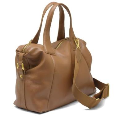 Imagem de Bolsa de Couro Feminina Marrom com Alça Transversal Ajustavel Ipê Mulato Fecho Dourado Estilo Elegante (Marrom)