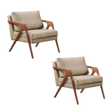 Imagem de Kit 02 Poltronas Decorativa Mona Luxo Base Em Madeira Maciça