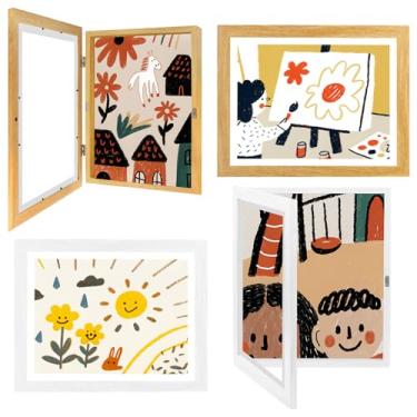 Imagem de Pacote com 4 molduras de arte para crianças, 25 x 30 cm, abertura frontal, moldura de arte para parede, para exibição de fotos, comporta mais de 50 peças para desenhos infantis, molduras mutáveis para