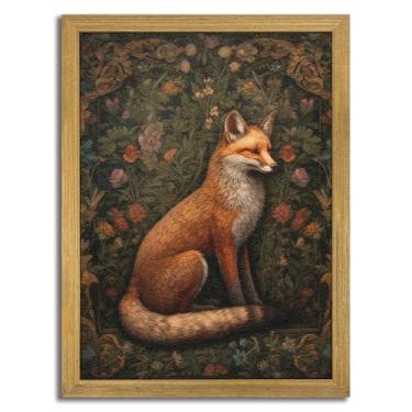 Imagem de Arte de parede texturizada 3D emoldurada, decoração de parede de raposa desenhada à mão, arenito vintage, pintura de animais da floresta Dark Academia, para sala de estar, quarto, escritório, berçário