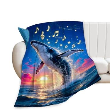 Imagem de Cobertor de baleia azul vida marinha cobertor oceano mar macio aconchegante lã felpuda pelúcia flanela presentes para meninas mulheres meninos crianças adultos 101 x 127 cm