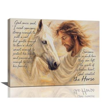 Imagem de Arte de parede de cavalo Jesus cristão decoração de parede imagens escrituras pinturas de Cristo impressões versos bíblicos religiosos decorações emolduradas para igreja sala de oração banheiro quarto