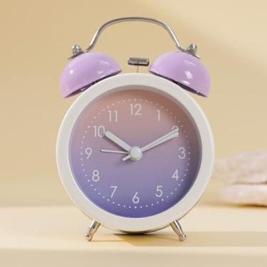 Imagem de Despertador de sino duplo, relógio de mesa colorido de 12,7 cm, despertador alto operado por bateria com luz noturna, relógio de mesa sem tique-taque para decoração de cabeceira de escritório, quarto