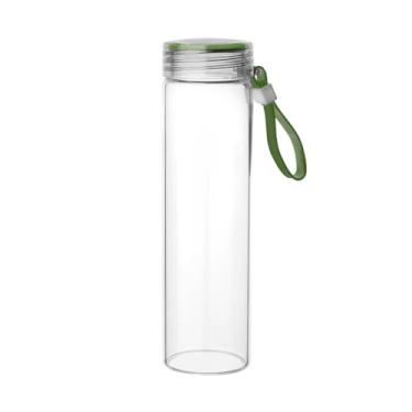 Imagem de Garrafa de Vidro Borossilicato 400ml Pura com Tampa Rosqueável Antivazamento e Alça de Silicone – Elegante, Ecológica e Resistente a Temperaturas (Verde)