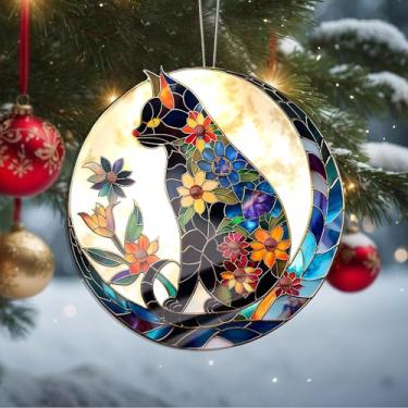 Imagem de Enfeites de Natal para pendurar em cristal de gato, enfeites de árvore de Natal feitos à mão, decoração de carro e casa - presentes de Natal, decoração de artesanato em acrílico, ideias de troca de