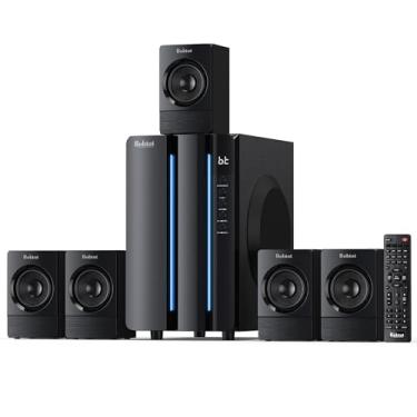 Imagem de Sistema de som envolvente Bobtot para home theater - Potência máxima de 800 W, subwoofer de 16,5 cm, alto-falantes com sistema de som 5.1, ARC, AUX óptico, Bluetooth, adaptador de tomada EUA. EUA
