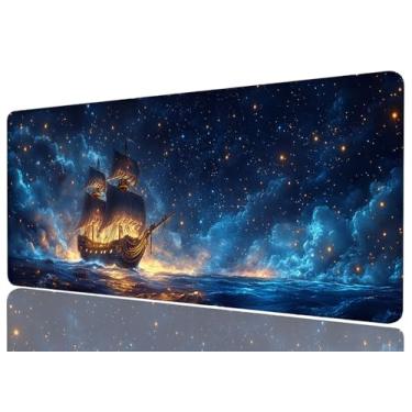 Imagem de Mouse pad navio pirata nuvens grandes azul legal fantasia navio pirata mouse pad grande mousepad estendido laptop teclado pad gaming mesa escritório computador teclado laptop casa, 31,5 x 11,8
