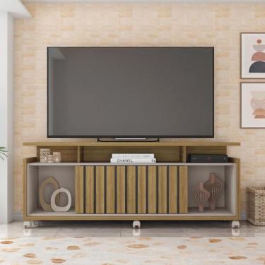 Imagem de Rack Bancada Eldorado 160cm MDP Porta Ripado de Correr Mel/Cacao G11 - Gran Belo