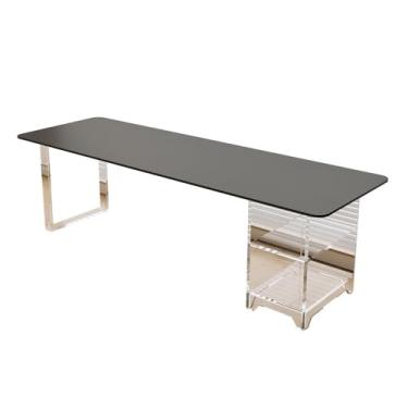 Imagem de Mesa de trabalho Mesa de estudo moderna com prateleiras abertas, tampo laje pedra e estrutura acrílico, mesa branca para laptop escritório em casa(Preto,S)