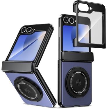 Imagem de XKchatpt Capa magnética dobrável para Samsung Galaxy Z Flip 6, suporte giratório de 360°, capa de liga de alumínio com proteção de dobradiça e protetor de tela frontal para Samsung Galaxy Z Flip 6