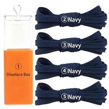 Imagem de sovida 4 pares de cadarços planos - 36 cores para cadarço de sapatos, tênis de corrida atlético, sapatos casuais, cordas para botas, 30-azul-marinho *4 + caixa de cadarço, 140cm【55in】